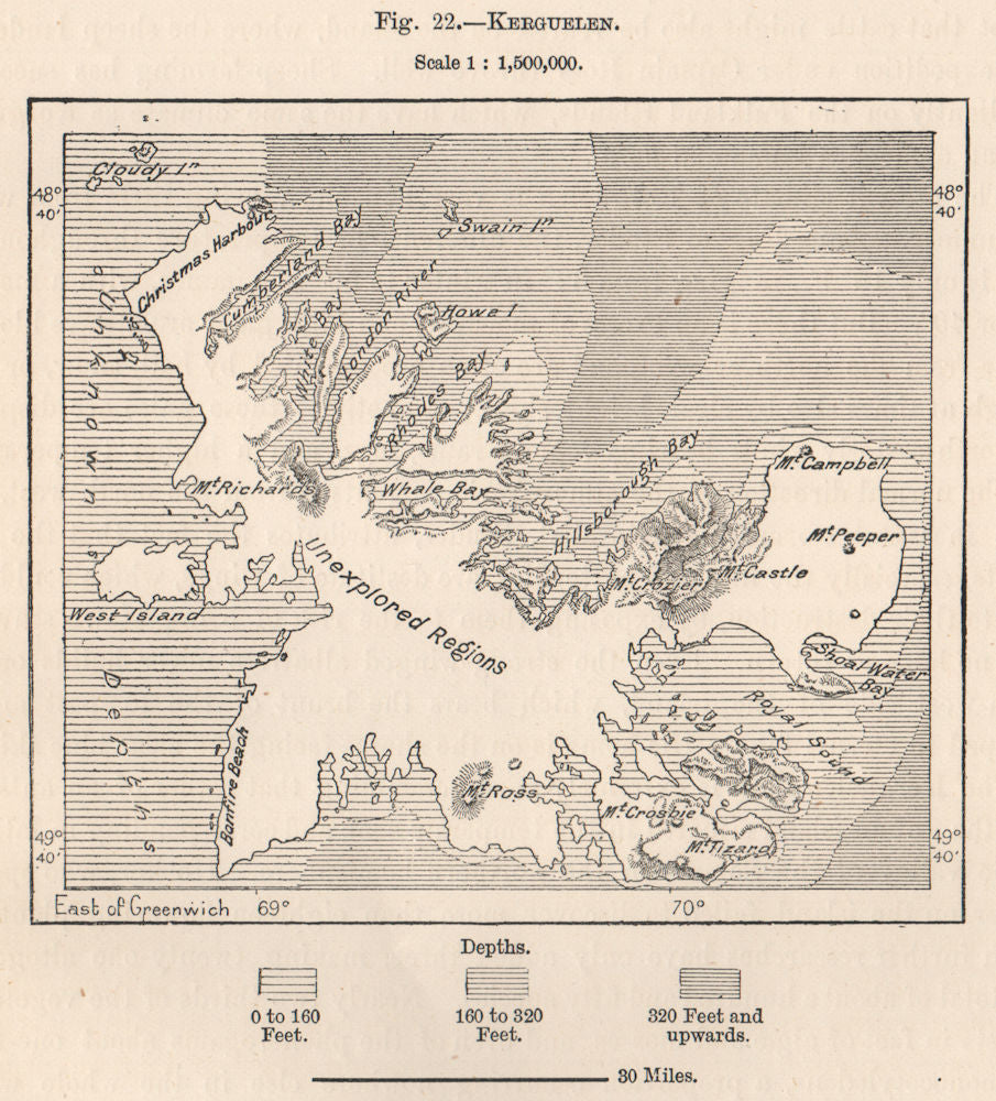 Kerguelen. Indian Ocean. French Southern and Antarctic Lands 1885 old map